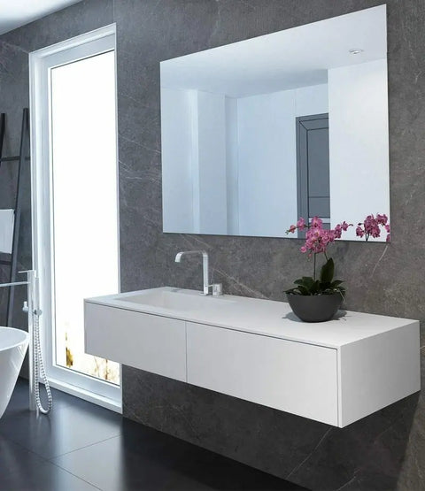 Corian® Waschtisch PureOne mit Becken eckig und Unterschrank einreihig links
