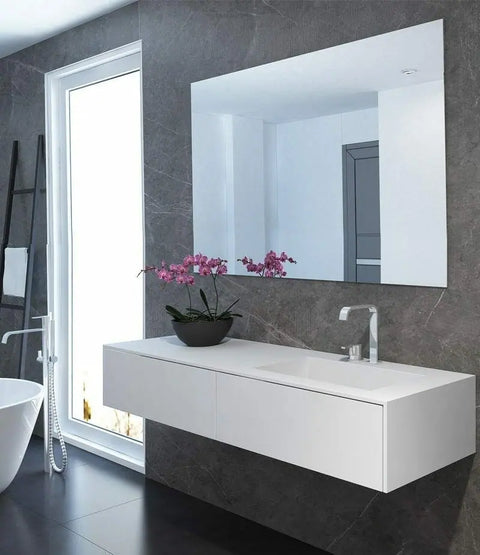 Corian® Waschtisch PureOne mit Becken eckig und Unterschrank einreihig rechts