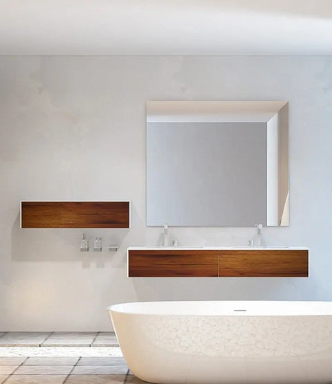 Corian® Doppelwaschtisch WoodOne eckig mit Unterschrank einreihig by Henneke