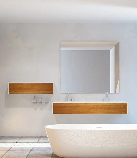 Corian® Doppelwaschtisch WoodOne eckig mit Unterschrank einreihig by Henneke