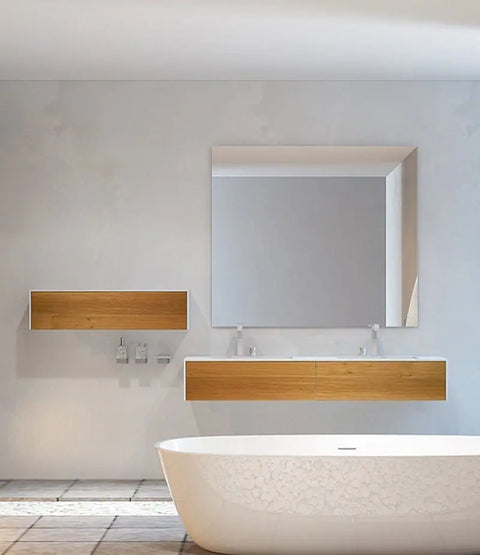 Corian® Doppelwaschtisch WoodOne eckig mit Unterschrank einreihig by Henneke