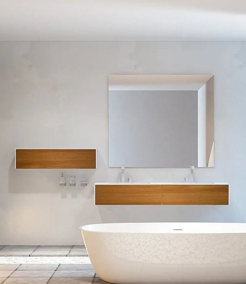Corian® Doppelwaschtisch WoodOne eckig mit Unterschrank einreihig by Henneke