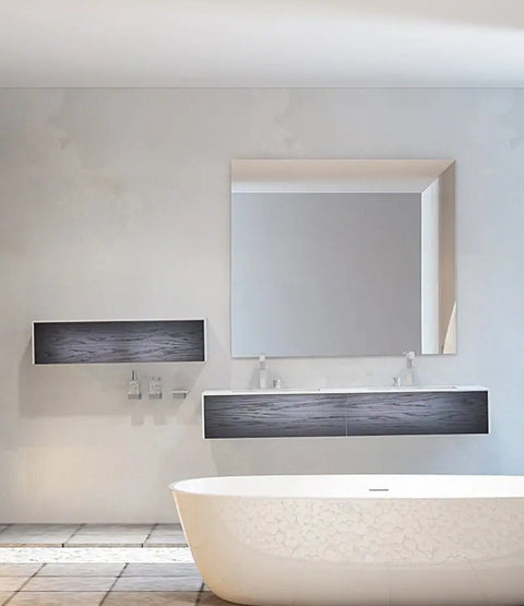 Corian® Doppelwaschtisch WoodOne eckig mit Unterschrank einreihig by Henneke