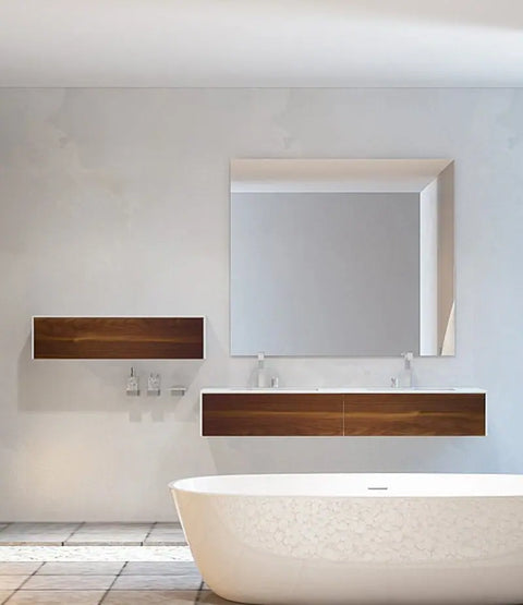 Corian® Doppelwaschtisch WoodOne eckig mit Unterschrank einreihig by Henneke