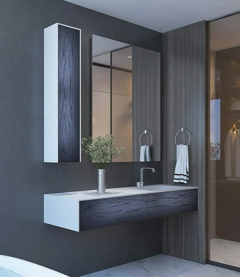 Corian® Waschtisch WoodOne mit Becken rechts eckig und Unterschrank einreihig