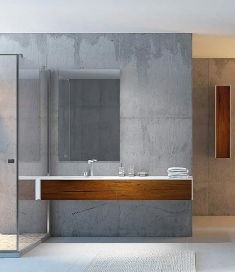 Corian® Waschtisch WoodOne mit Becken links eckig und Unterschrank einreihig