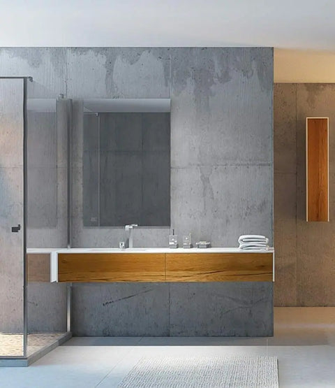 Corian® Waschtisch WoodOne mit Becken links eckig und Unterschrank einreihig