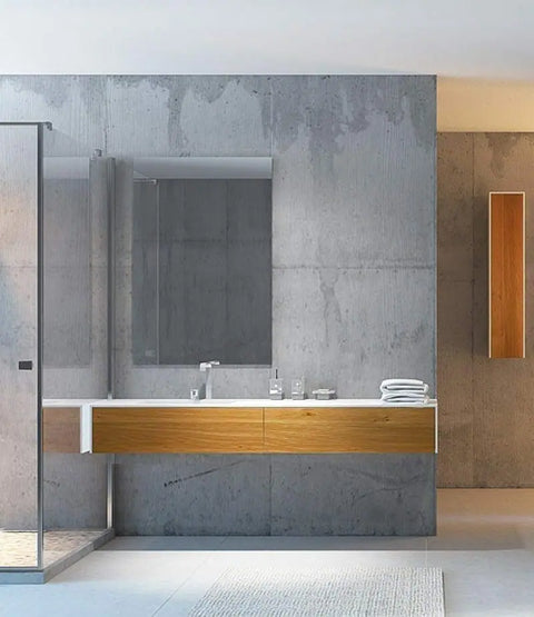 Corian® Waschtisch WoodOne mit Becken links eckig und Unterschrank einreihig