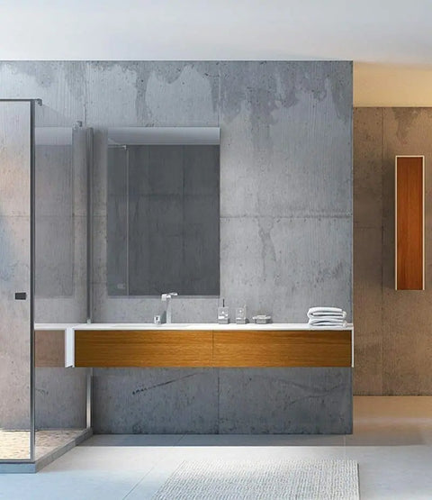Corian® Waschtisch WoodOne mit Becken links eckig und Unterschrank einreihig