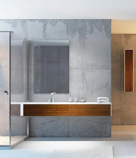 Corian® Waschtisch WoodOne mit Becken links eckig und Unterschrank einreihig