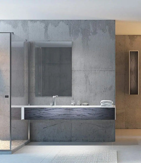 Corian® Waschtisch WoodOne mit Becken links eckig und Unterschrank einreihig