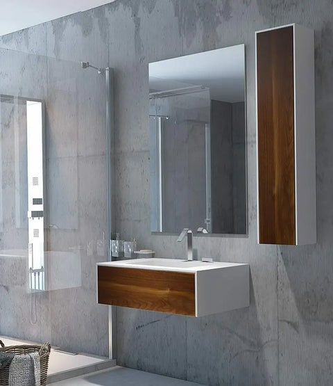 Corian® Waschtisch WoodOne mit Becken mittig eckig und Unterschrank einreihig