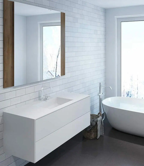 Corian® Waschtisch PureOne+ mit Becken mittig eckig und Unterschrank zweireihig