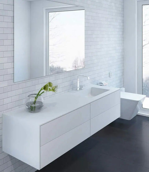 Corian® Waschtisch PureOne+ mit Becken rechts eckig und Unterschrank zweireihig