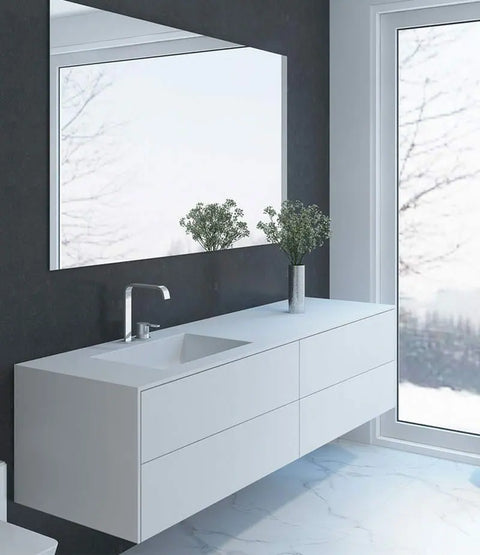Corian® Waschtisch PureOne+ mit Becken links eckig und Unterschrank zweireihig