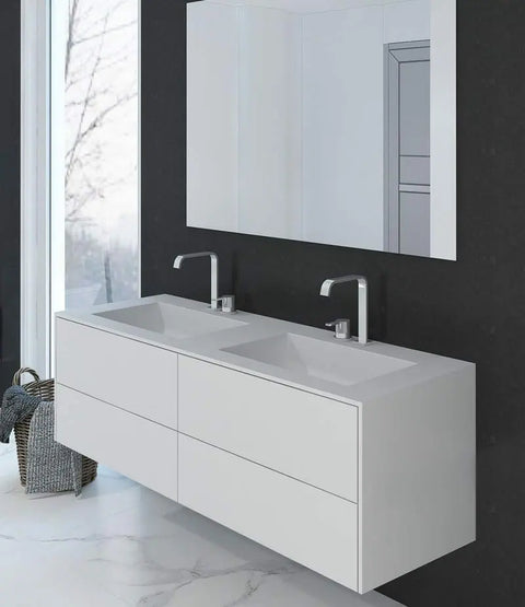 Corian® Doppelwaschtisch PureOne+ eckig mit Unterschrank zweireihig by Henneke