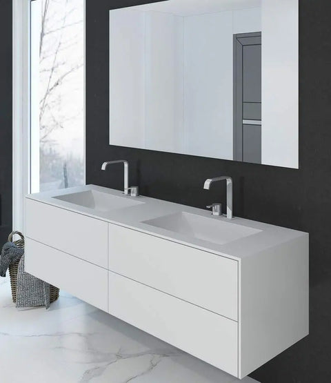 Corian® Doppelwaschtisch PureOne+ eckig mit Unterschrank zweireihig by Henneke