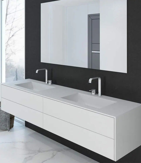 Corian® Doppelwaschtisch PureOne+ eckig mit Unterschrank zweireihig by Henneke