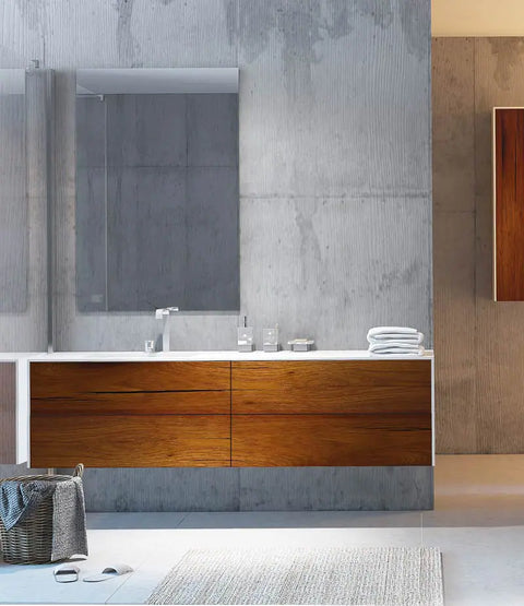 Corian® Waschtisch WoodOne+ mit Becken links eckig und Unterschrank zweireihig