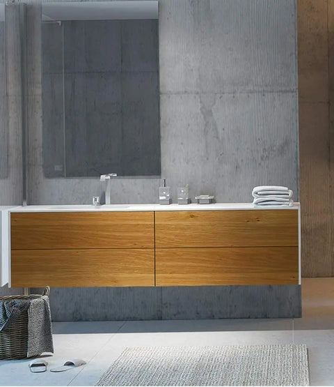 Corian® Waschtisch WoodOne+ mit Becken links eckig und Unterschrank zweireihig
