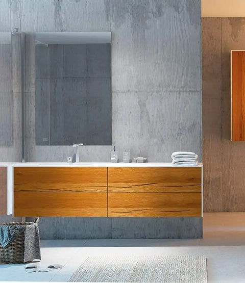 Corian® Waschtisch WoodOne+ mit Becken links eckig und Unterschrank zweireihig