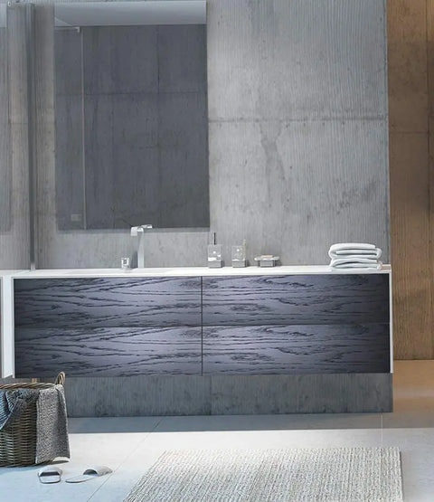 Corian® Waschtisch WoodOne+ mit Becken links eckig und Unterschrank zweireihig