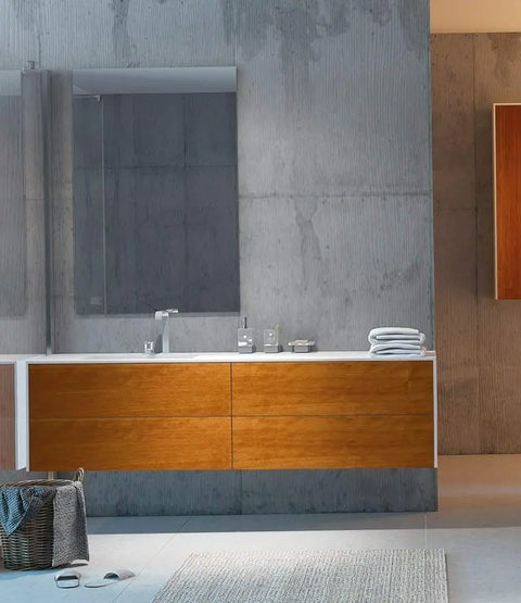 Corian® Waschtisch WoodOne+ mit Becken links eckig und Unterschrank zweireihig