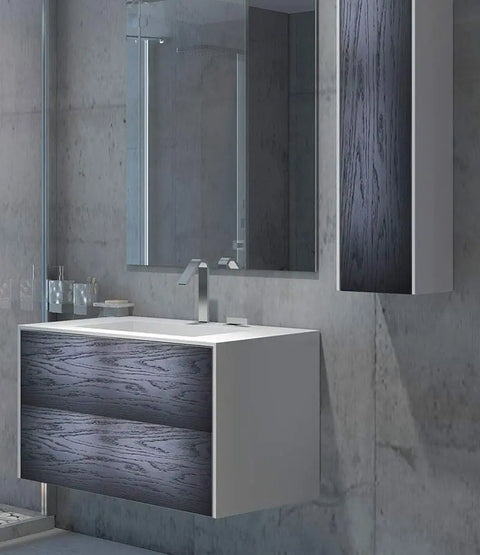 Corian® Waschtisch WoodOne+ mit Becken mittig eckig und Unterschrank zweireihig