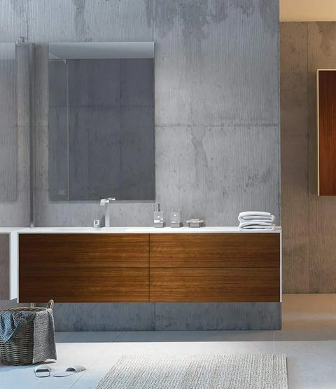 Corian® Waschtisch WoodOne+ mit Becken links eckig und Unterschrank zweireihig