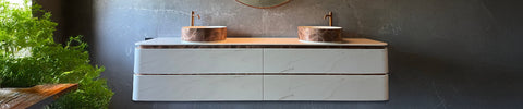 Corian® Waschtische für Aufsatzbecken mit Unterschrank zweireihig