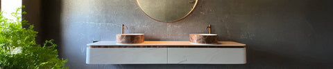 Corian® Waschtische für Aufsatzbecken mit Unterschrank einreihig