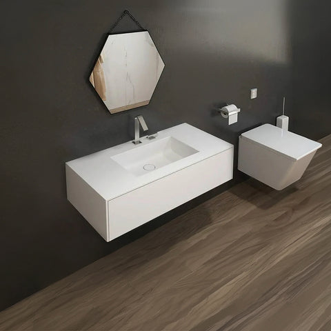 Corian® PureOne Washbasin with Rectangular Bowl and Single-Row Central Vanity Unit