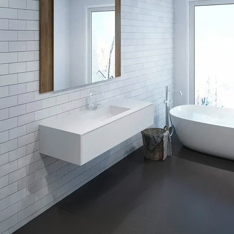 Corian® PureOne Washbasin with Rectangular Bowl and Single-Row Central Vanity Unit