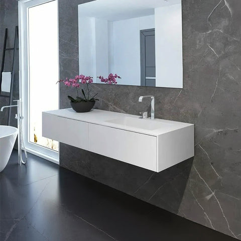 Corian® PureOne Washbasin with Rectangular Basin and Single-Row Base Cabinet Right