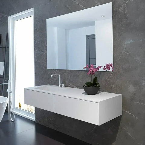 Corian® PureOne Washbasin with Rectangular Bowl and Single-Row Base Cabinet on the Left
