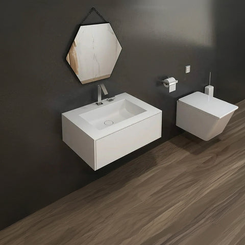 Corian® PureOne Washbasin with Rectangular Bowl and Single-Row Central Vanity Unit