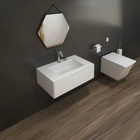 Corian® PureOne Washbasin with Rectangular Bowl and Single-Row Central Vanity Unit