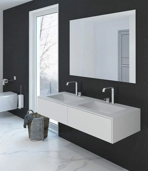 Corian® Doppelwaschtisch PureOne eckig mit Unterschrank einreihig by Henneke