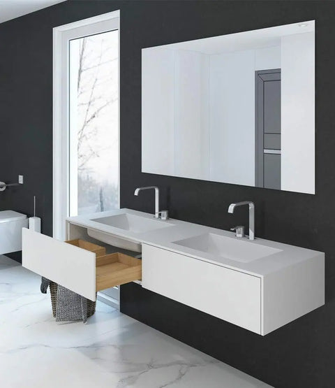 Corian® Doppelwaschtisch PureOne eckig mit Unterschrank einreihig by Henneke