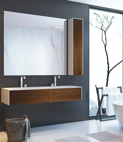 Corian® Doppelwaschtisch WoodOne eckig mit Unterschrank einreihig by Henneke