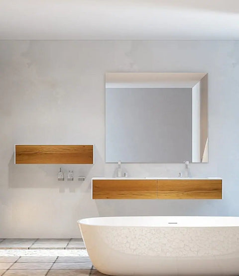 Corian® Doppelwaschtisch WoodOne eckig mit Unterschrank einreihig by Henneke