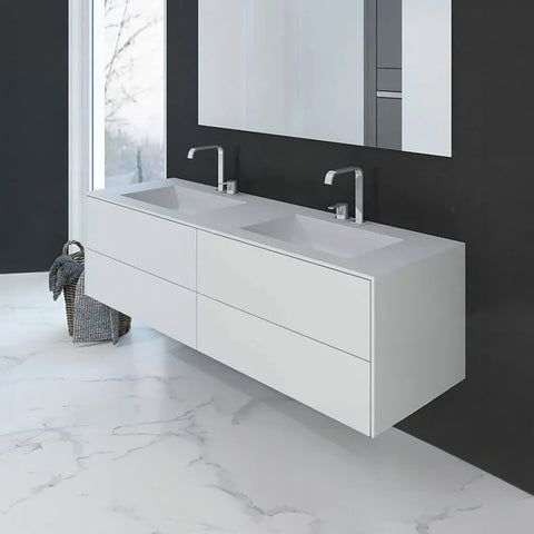 Corian® Doppelwaschtisch PureOne+ eckig mit Unterschrank zweireihig by Henneke