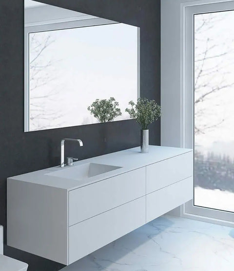 Corian® Waschtisch PureOne+ mit Becken links eckig und Unterschrank zweireihig