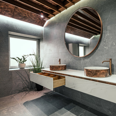 Double vasque Corian® & Métal Château par Henneke