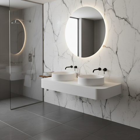 CurveTop - Corian® Waschtisch abgerundet für Aufsatzbecken ohne Unterschrank