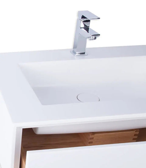 Double vasque Corian® PureOne+ carrée avec meuble bas à deux rangées par Henneke